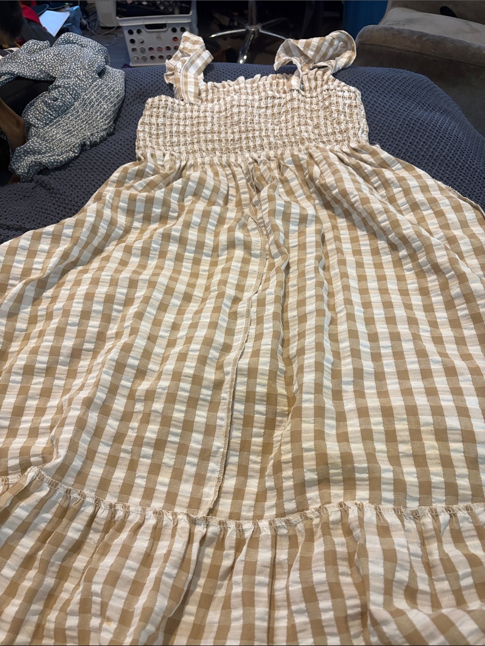 Smocked Striped Sundress for Girls - Beige & White